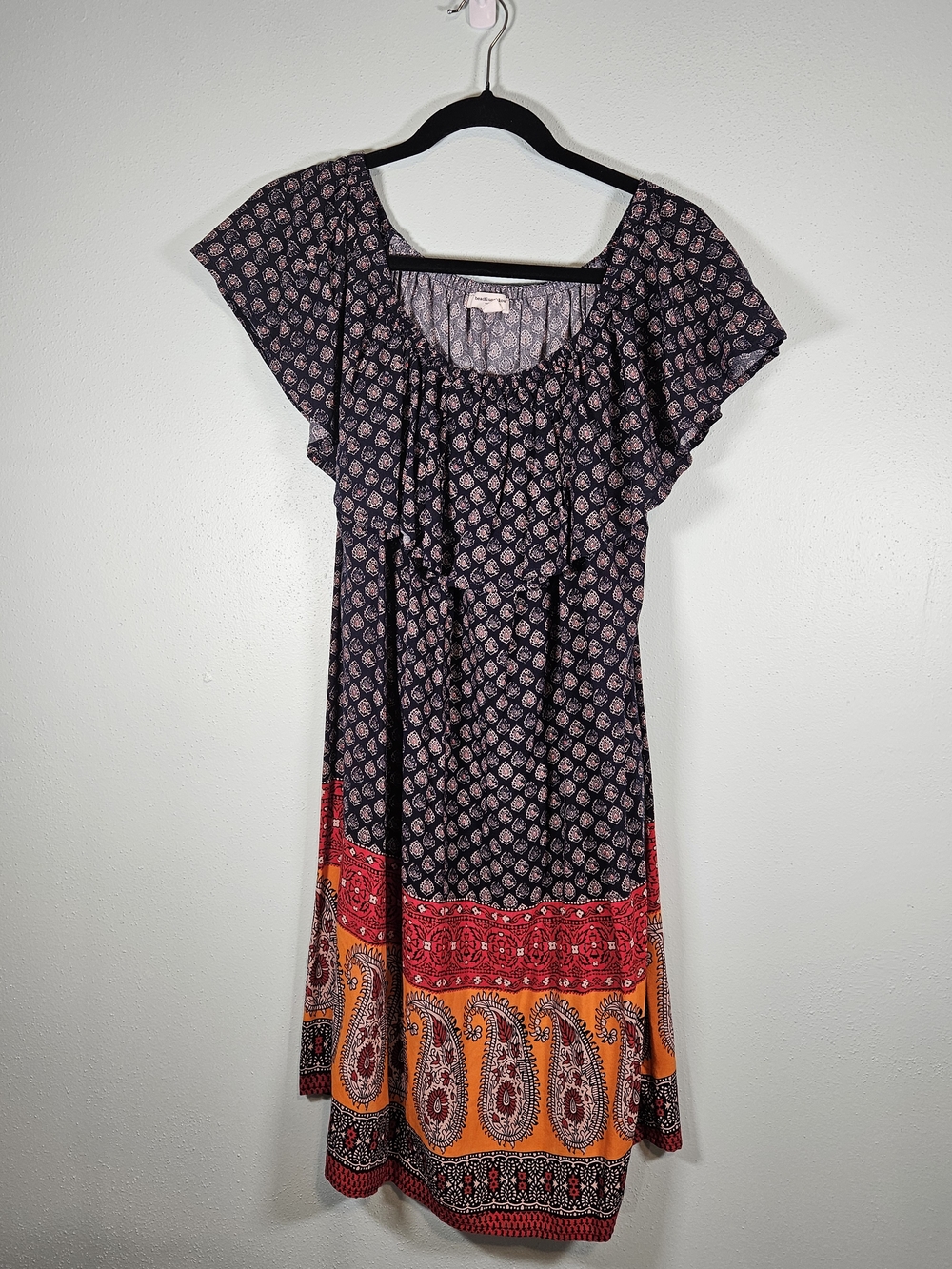 Collection B Black Dress with Pink Paisley and Orange Border